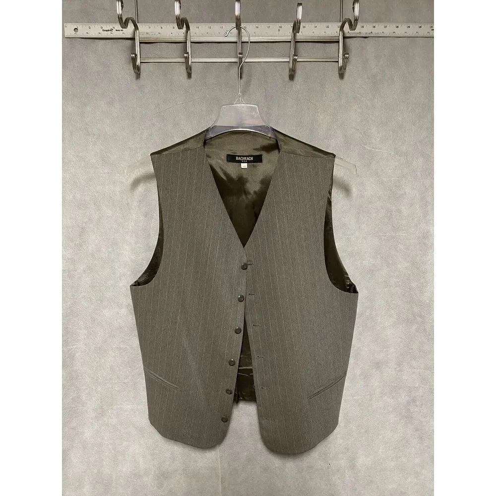 Bachrach Men 3 Piece Suit 42R Light Brown Striped Flannel 33‎ X28.5 Pants Luxury